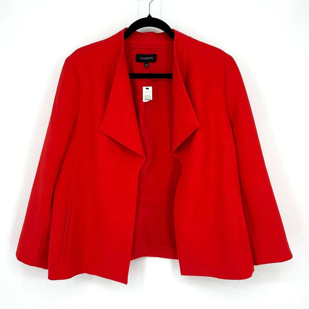 NWT TALBOTS $169 Solid Red Lined Open Front Lapel… - image 1